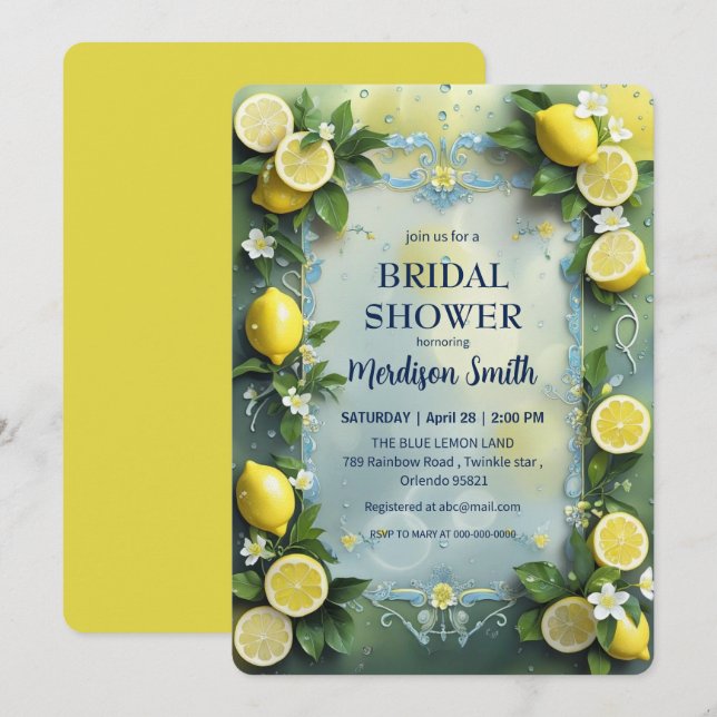 Invitation Fête des mariées d'été chic citron méditerranéen (Devant / Derrière)