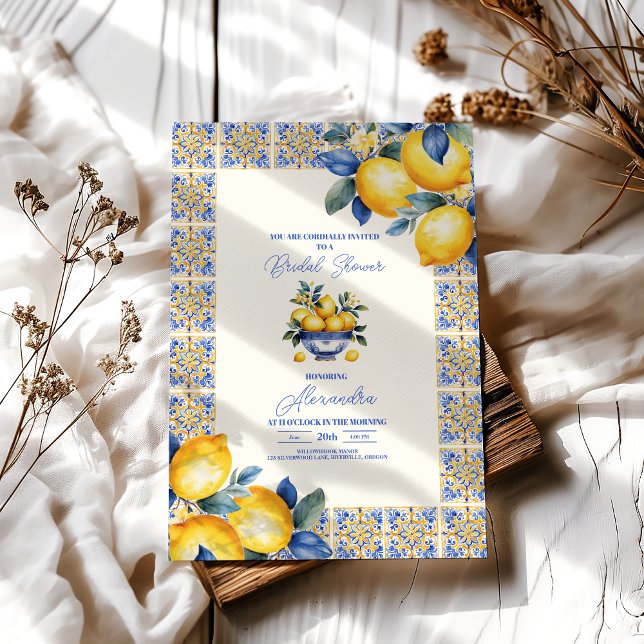 Invitation Fête des mariées d'été chic citron méditerranéen (Créateur téléchargé)