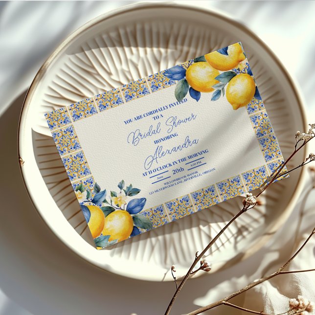 Invitation Fête des mariées d'été chic citron méditerranéen (Créateur téléchargé)