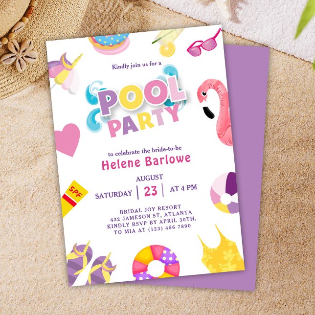 Invitation Fête des mariées d'été de la fête de la piscine (Pool Party Summer Bridal Shower Invitation)