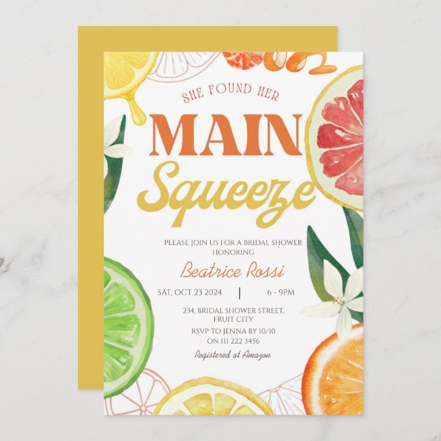 Invitation Fête des mariées d'été Retro Citrus (Devant / Derrière)