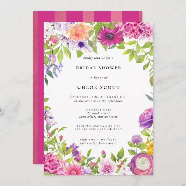 Invitation Fête des mariées d'été rose violet (Devant / Derrière)