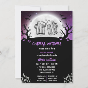 Invitation Fête des mariées d'Halloween gris - Sorcières de j