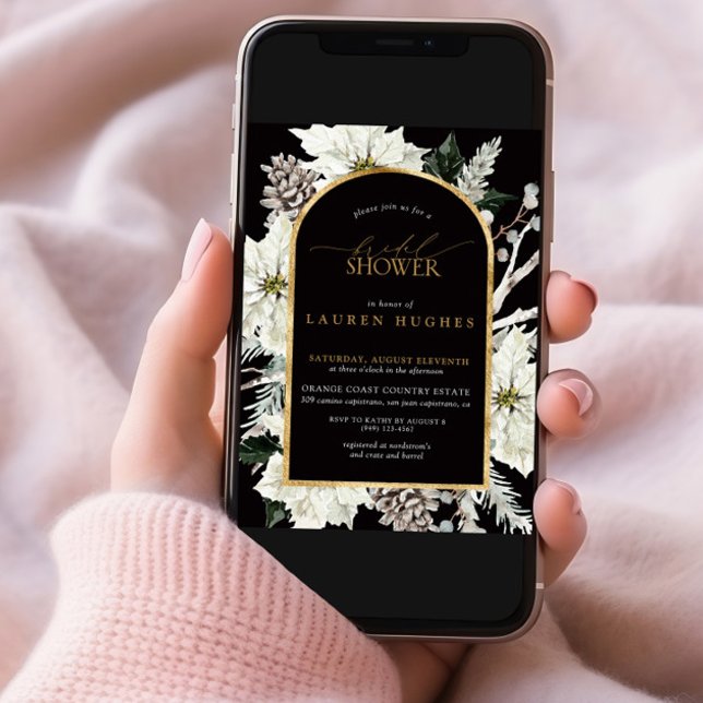 Invitation Fête des mariées d'hiver Black & White Gold (Créateur téléchargé)