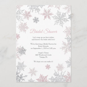 Invitation Fête des mariées d'hiver Dusty Pink & Silver Snowf