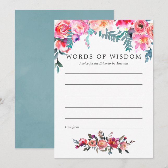 Invitation Fête des mariées d'hiver Floral Conseils pour la m (Devant / Derrière)