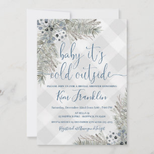 Invitation Fête des mariées d'hiver Plaid bleu et