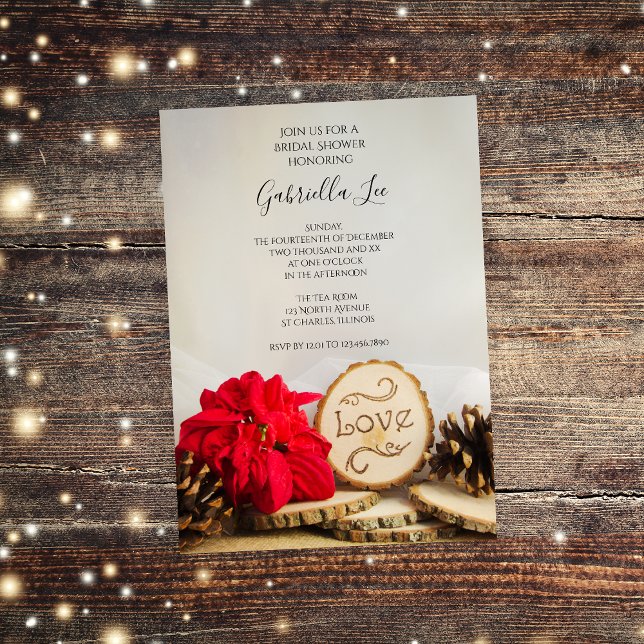 Invitation Fête des mariées d'hiver rustique Poinsettia Woodl (Perfect inspo for your rustic wintery bridal shower!)