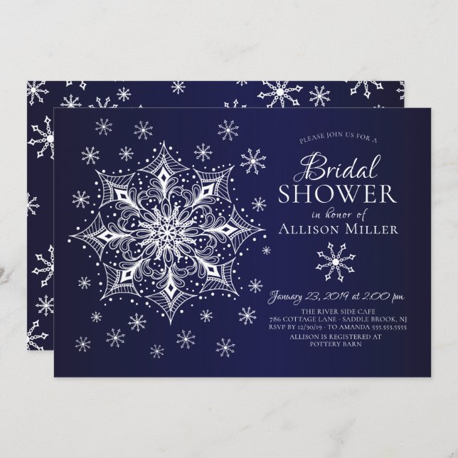 Invitation Fête des mariées d'hiver Snowflake (Devant / Derrière)