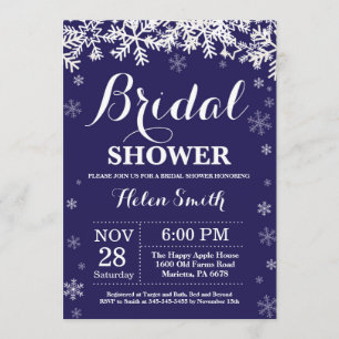 Invitation Fête des mariées d'hiver Snowflake Navy Blue