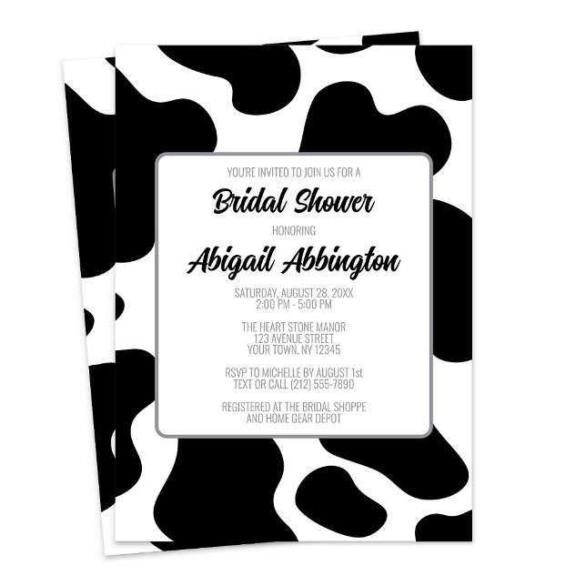 Invitation Fête des mariées d'impression de vache (Cow Print Bridal Shower Invitation at Artistically Invited on Zazzle. )