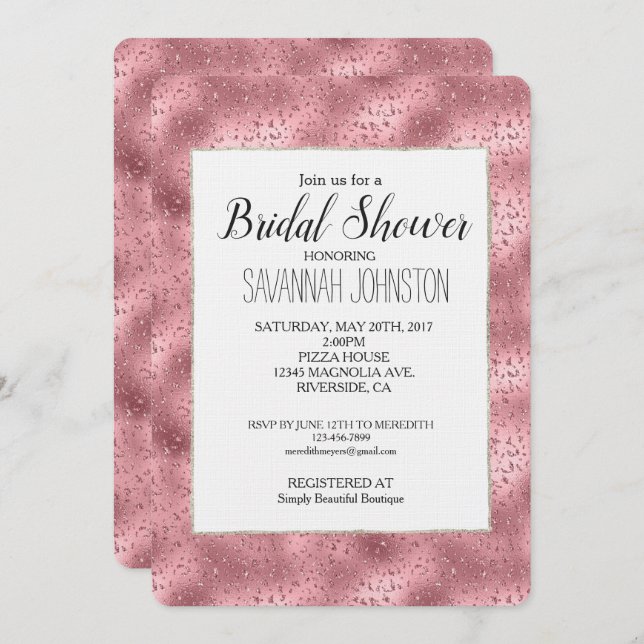 Invitation Fête des mariées d'impression Pink Glitzy Cheetah (Devant / Derrière)