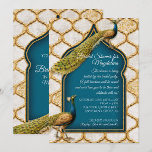 Invitation Fête des mariées d'or Peacock Bleu Arabesque vinta