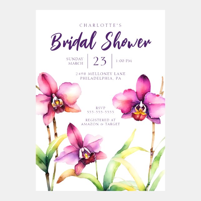 Invitation Fête des mariées d'orchidée aquarelle (Devant)