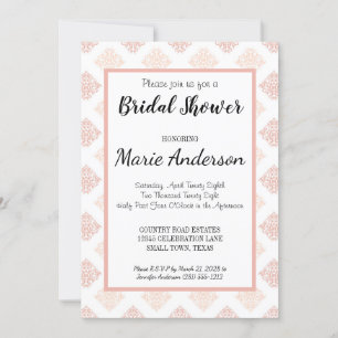Invitation Fête des mariées douce Peachy Blush Damask