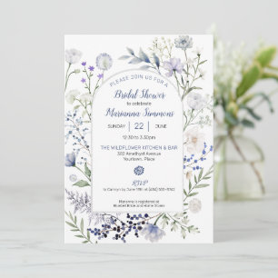 Invitation Fête des mariées du cadre Fleur sauvage bleu aquar