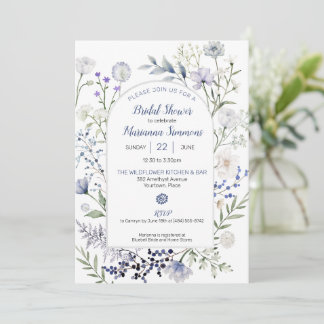Invitation Fête des mariées du cadre Fleur sauvage bleu aquar