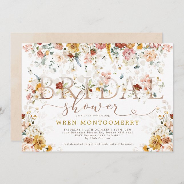 Invitation Fête des mariées du jardin Fleur sauvage de printe (Devant / Derrière)