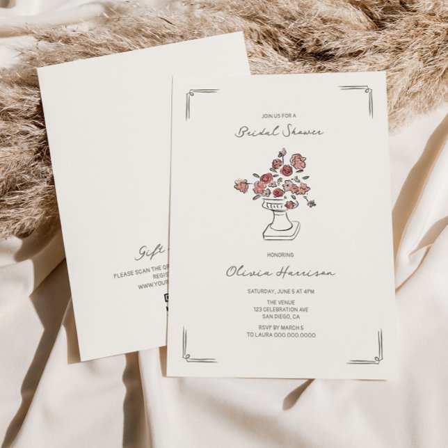 Invitation Fête des mariées d'urne florale de l'aile rouge de (Créateur téléchargé)