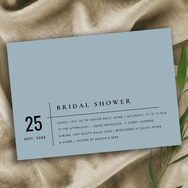 Invitation FÊTE DES MARIÉES DUSKY BLUE GRAY TYPOGR (Créateur téléchargé)