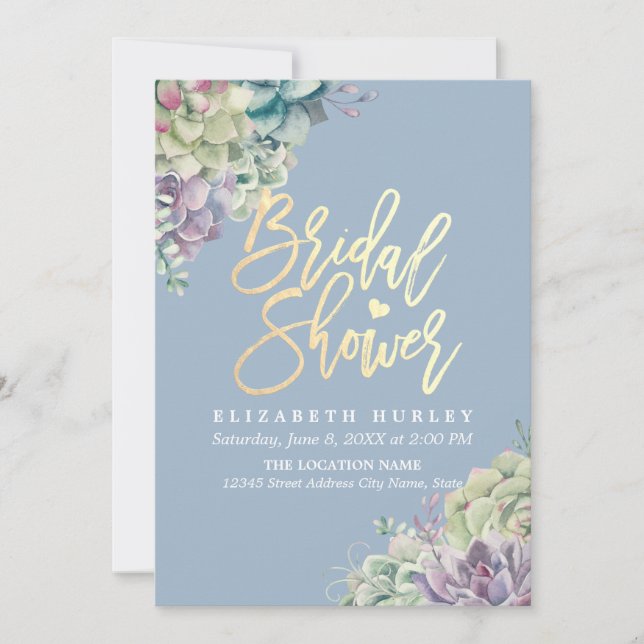 Invitation Fête des mariées Elégant aquarelle Plantes succule (Devant)