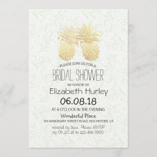Invitation Fête des mariées Elegant Gold Foil Ananas Couple