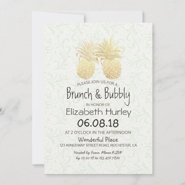 Invitation Fête des mariées Elegant Gold Foil Ananas Couple (Devant)