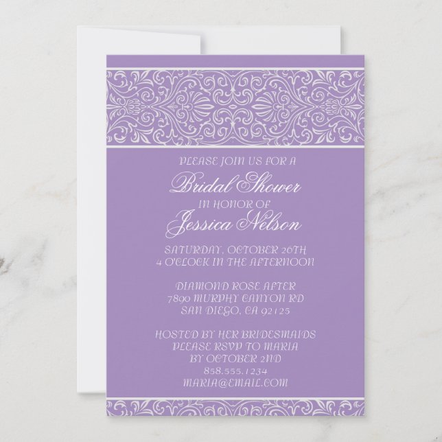 Invitation Fête des mariées élégant Lavender Lace  (Devant)