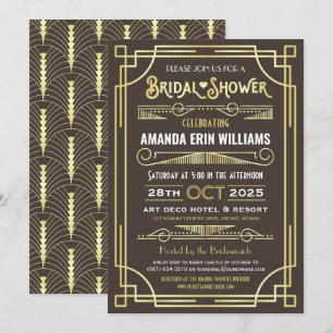 Invitation Fête des mariées Elegant or Chocolat Art Déco