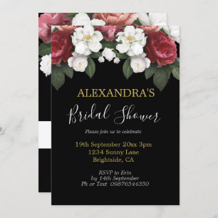 Invitation Fête des mariées Elégante Bourgogne Rose Black Chi