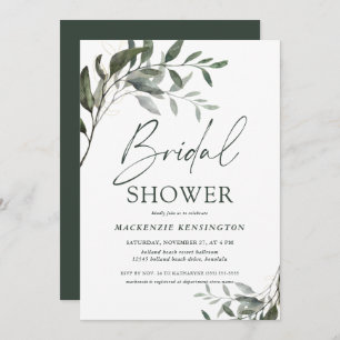 Invitation Fête des mariées élégante chic Eucalyptus Gold