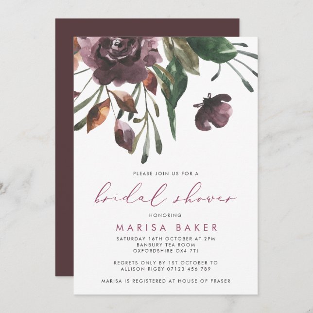 Invitation Fête des mariées Élégante de l'éclatement floral a (Devant / Derrière)