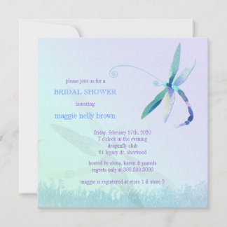 Invitation Fête des mariées élégante de libellule bleu pourpr