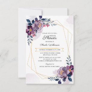 Invitation Fête des mariées élégante de script floral pourpre