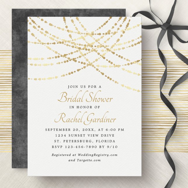 Invitation Fête des mariées élégante Gold Lights (Créateur téléchargé)