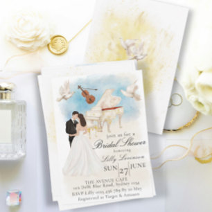 Invitation Fête des mariées Élégante  Piano mariée et chambre