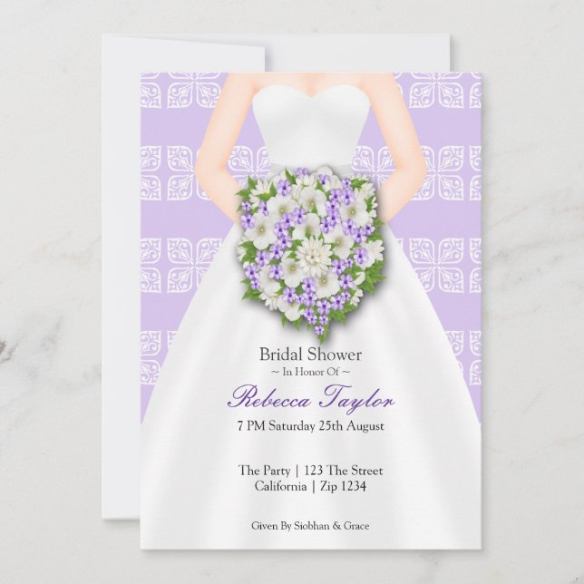 Invitation Fête des mariées Élégante robe de mariage Lilac Fl (Devant)