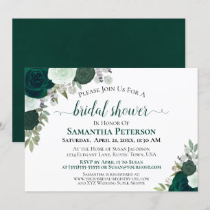 Invitation Fête des mariées élégante Rose Emerald Green