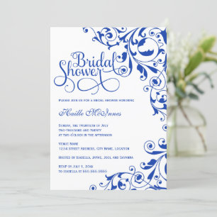 Invitation Fête des mariées élégante Royal Blue Swirls