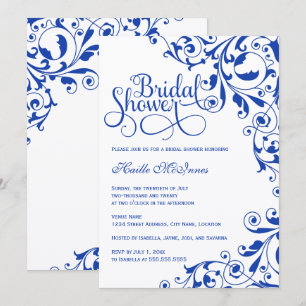 Invitation Fête des mariées élégante Royal Blue Swirls