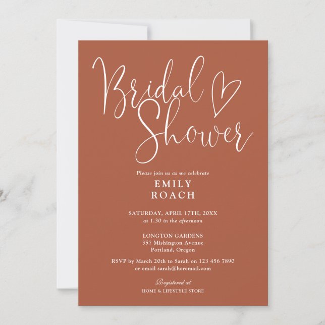 Invitation Fête des mariées Élégante Script Boho en terre cui (Devant)