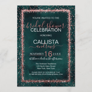 Invitation Fête des mariées Emerald Rose Gold Confetti