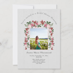 Invitation Fête des mariées en bois blanc rose rustique