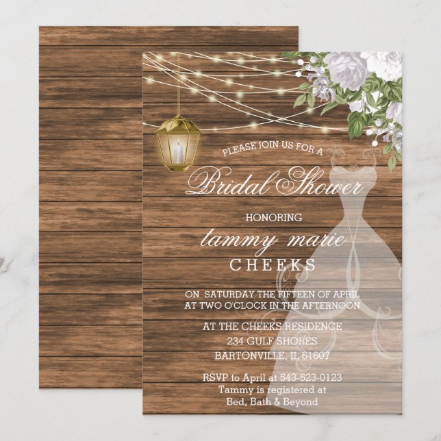 Invitation Fête des mariées en bois rustique - Blanc (Devant / Derrière)