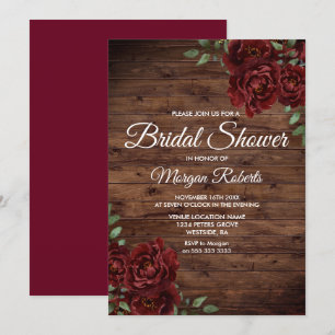 Invitation Fête des mariées en bois rustique de rose rousse d