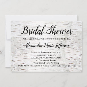 Invitation Fête des mariées en bois rustique écorce de boulea