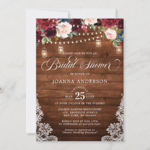 Invitation Fête des mariées en bois rustique Floral Mason Jar