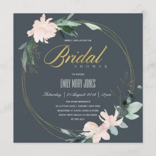 INVITATION FÊTE DES MARIÉES EN CADRE FLORAL BLEU GRAS