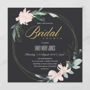 INVITATION FÊTE DES MARIÉES EN CADRE FLORAL NOIR