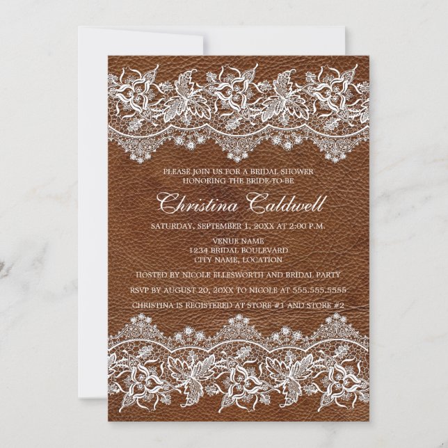 Invitation Fête des mariées en cuir et dentelle (Devant)